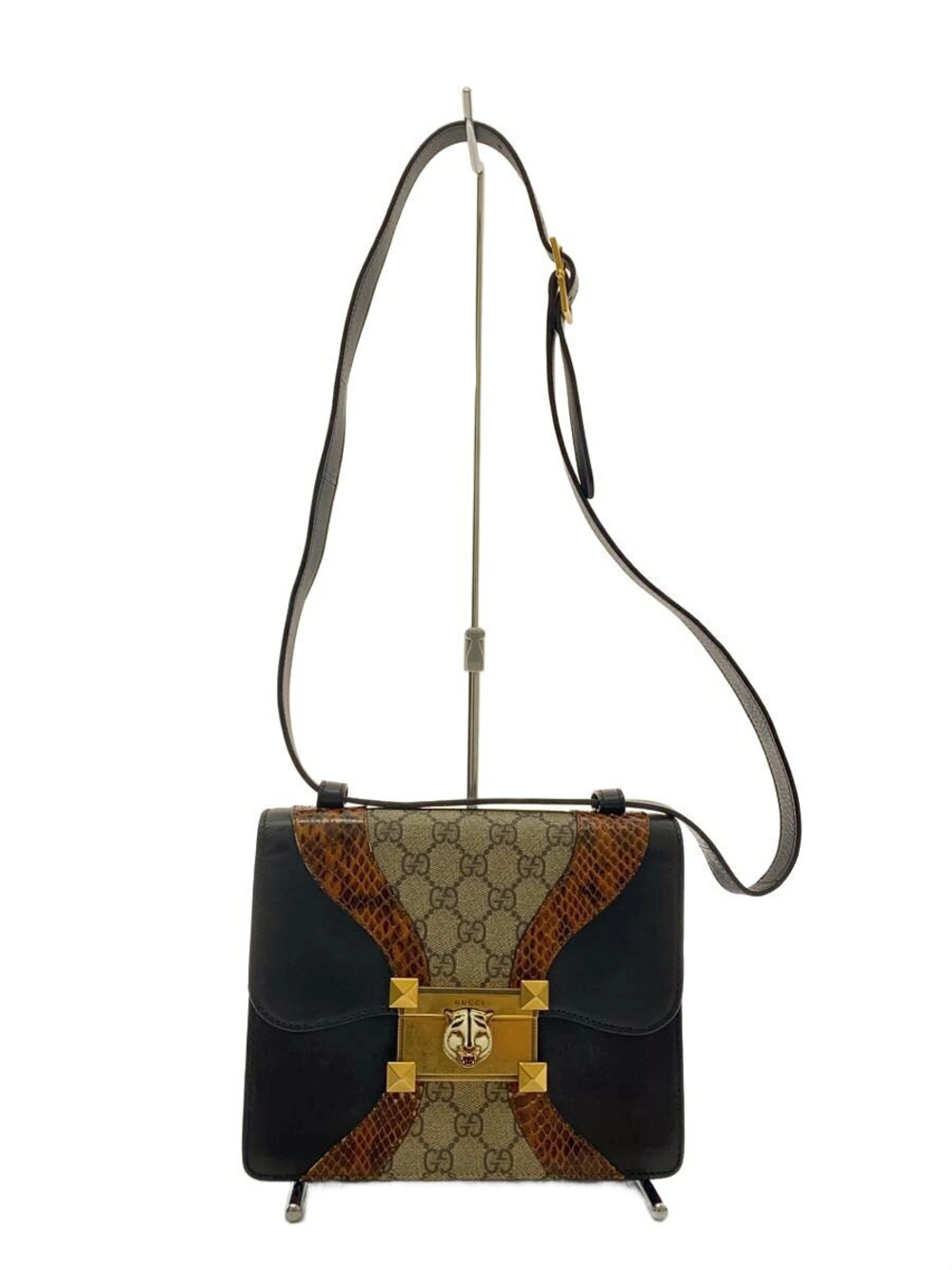 Gucci iris GG Supreme Shoulder Bag Tiger Head Leather Black All over